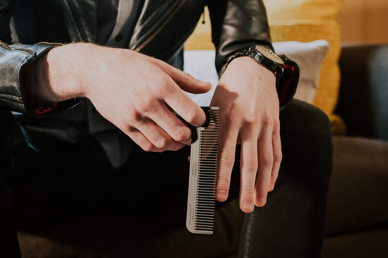 Chicago Comb Model 1 Carbon Fiber Comb + Horween Shell Cordovan Color No. 8 sheath, Made in USA, ultimate pocket & travel comb, smooth strong & light, anti-static, premium American leather - Image 5